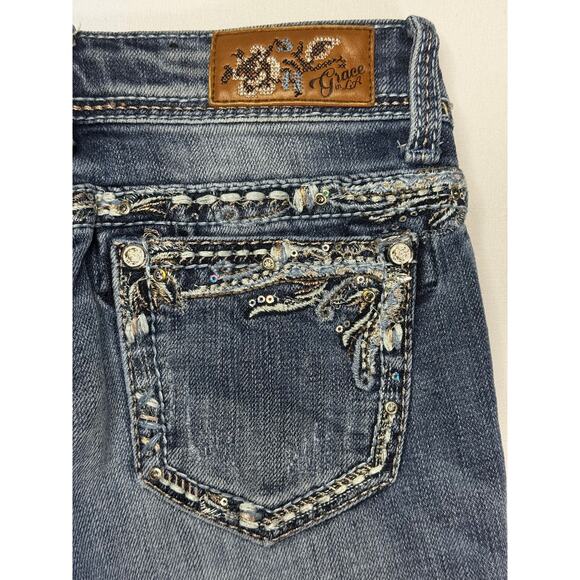 Grace in L.A. Youth Girls Embellished Pocket Flare Denim Jeans - Size 10 (22x28) - Picture 3 of 6